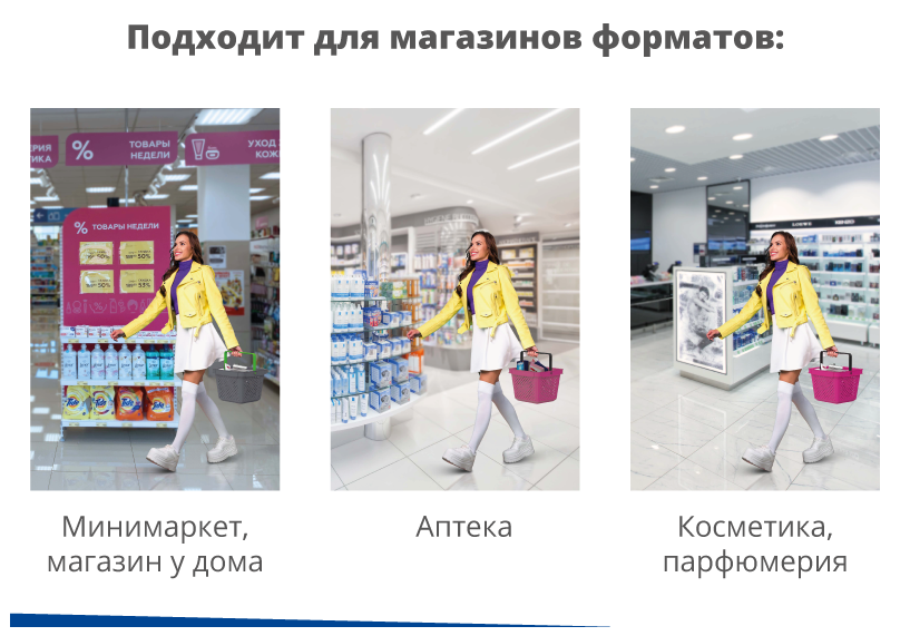 Пластиковая покупательская корзина QUADRO применение в магазинах.png Пластиковая покупательская корзина QUADRO магазины, магазины у дома, атека, косметика, парфюмерия.png