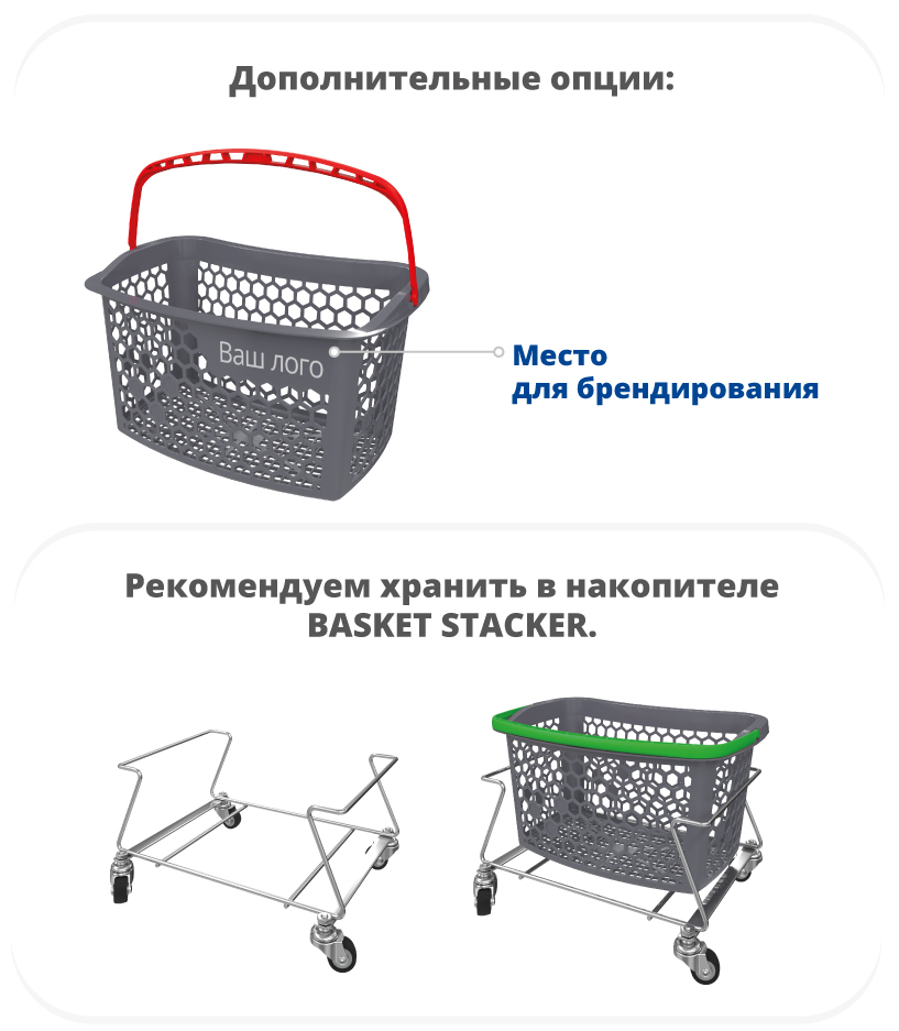 Покупательская корзина TANGO брендинг, накопитель BASKET STACKER Покупательская корзина TANGO брендинг, бтрендирование, хранение, стационарный накопитель BASKET STACKER