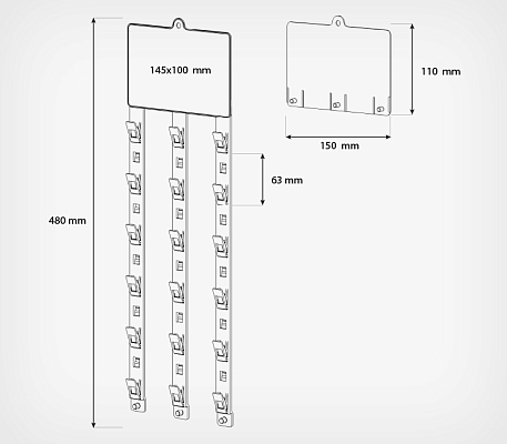 Топпер для подвесной пластиковой ленты CLIP STRIP-W-08, 100х145 мм STRIP TOP-L, схема, габариты