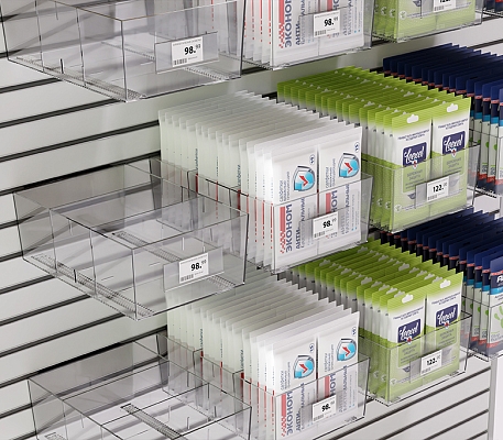 Накопитель универсальный с креплением в экономпанель и разделителями MIDIBOX-EP, применение