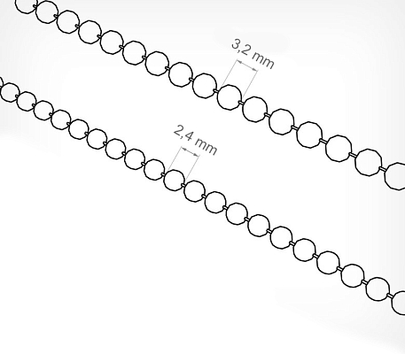 Шариковая металлическая цепь в катушках BALL CHAIN, схема, габариты
